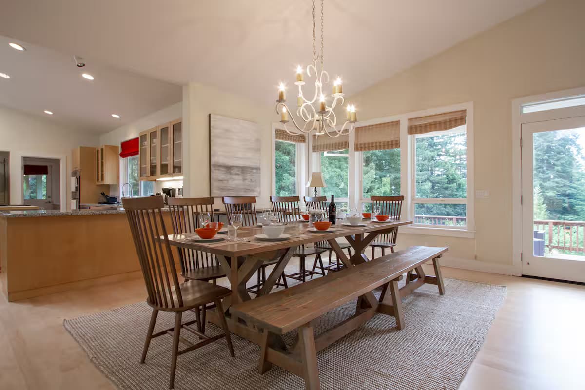 Open dining and living area set for gathering