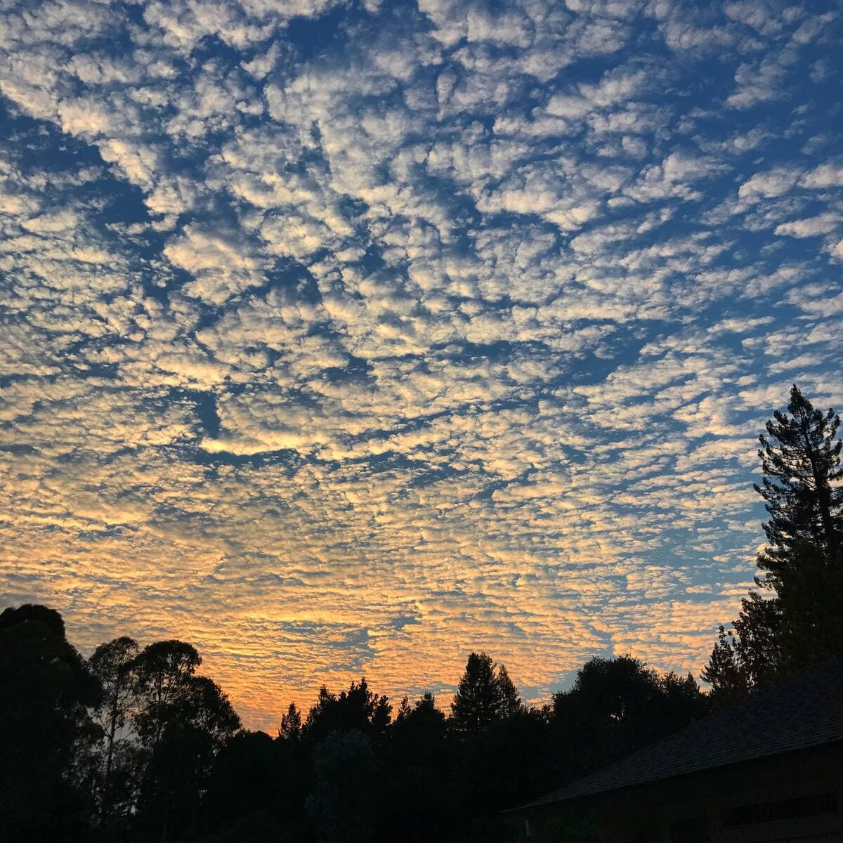 Clouds glowing above the retreat at dusk